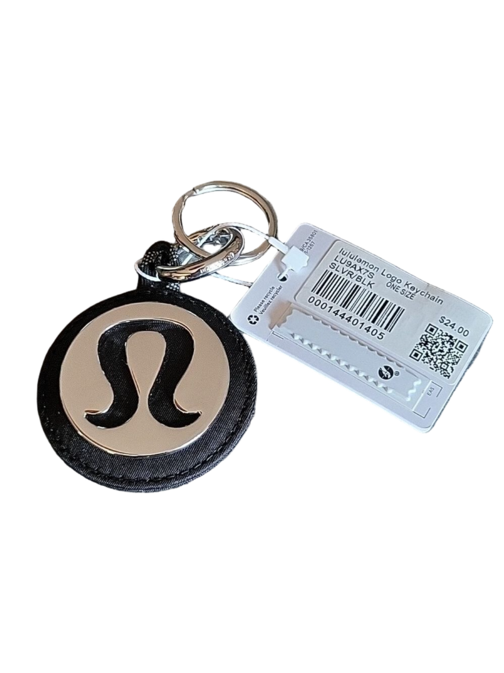 NWT Lululemon Silver Black Logo Keychain